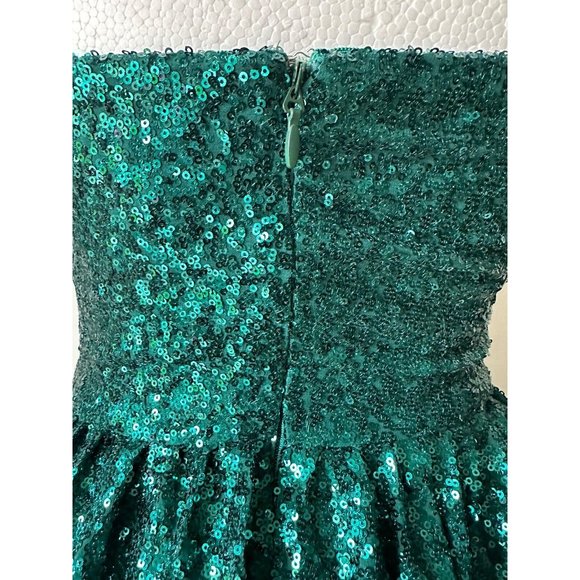 Stephanie Pratt Sequin Mesh Insert Mini Skater Dress Size 10 Emerald - Picture 3 of 4